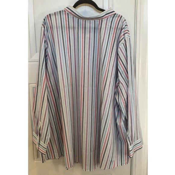 NWOT Woman Within 4xl Button Down Blouse White w/ Multi-Color Stripes Workwear - Picture 2 of 7